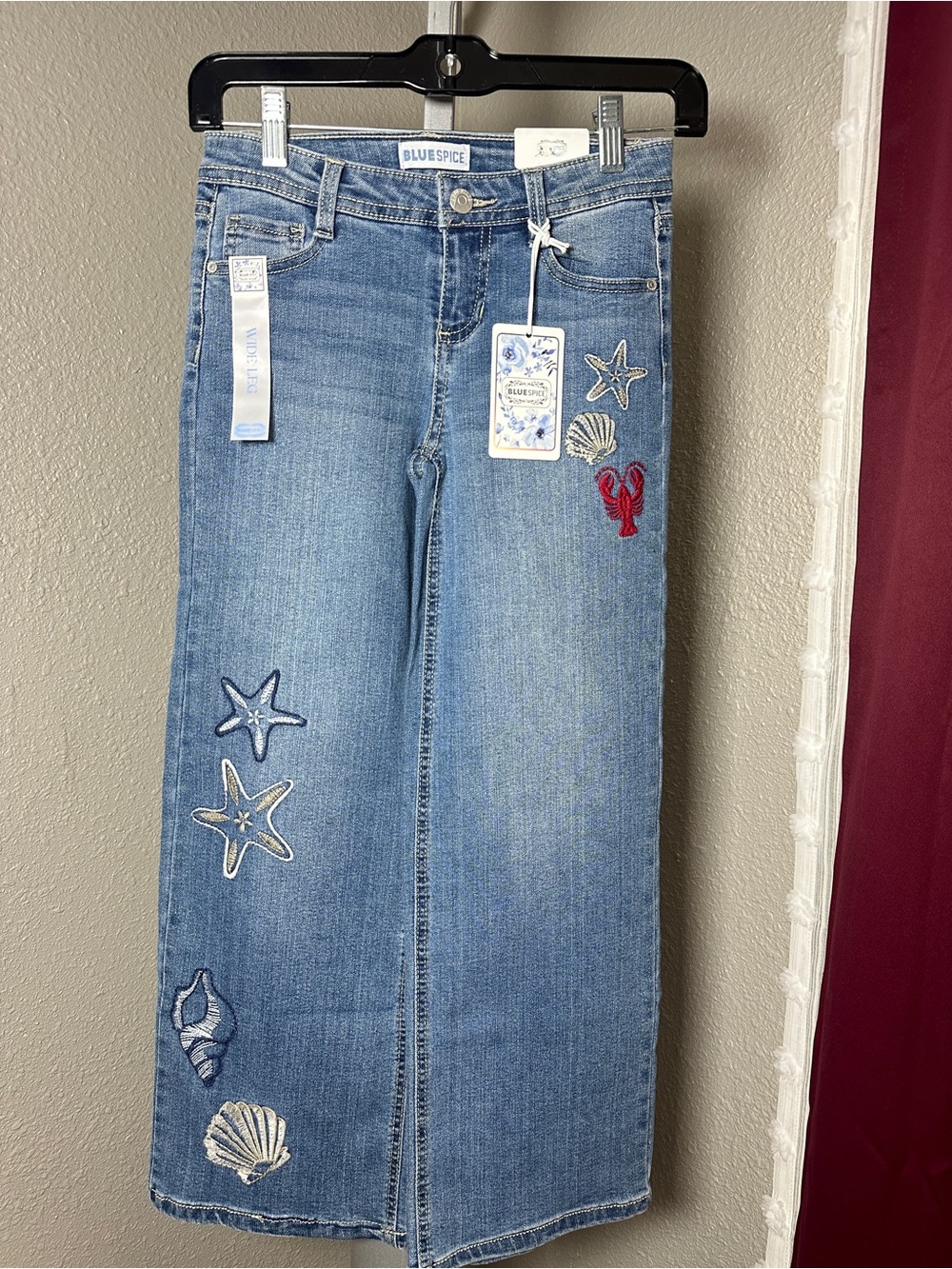 Blue Spice Light Blue Wide-Leg Embroidered Jeans nautical coastal